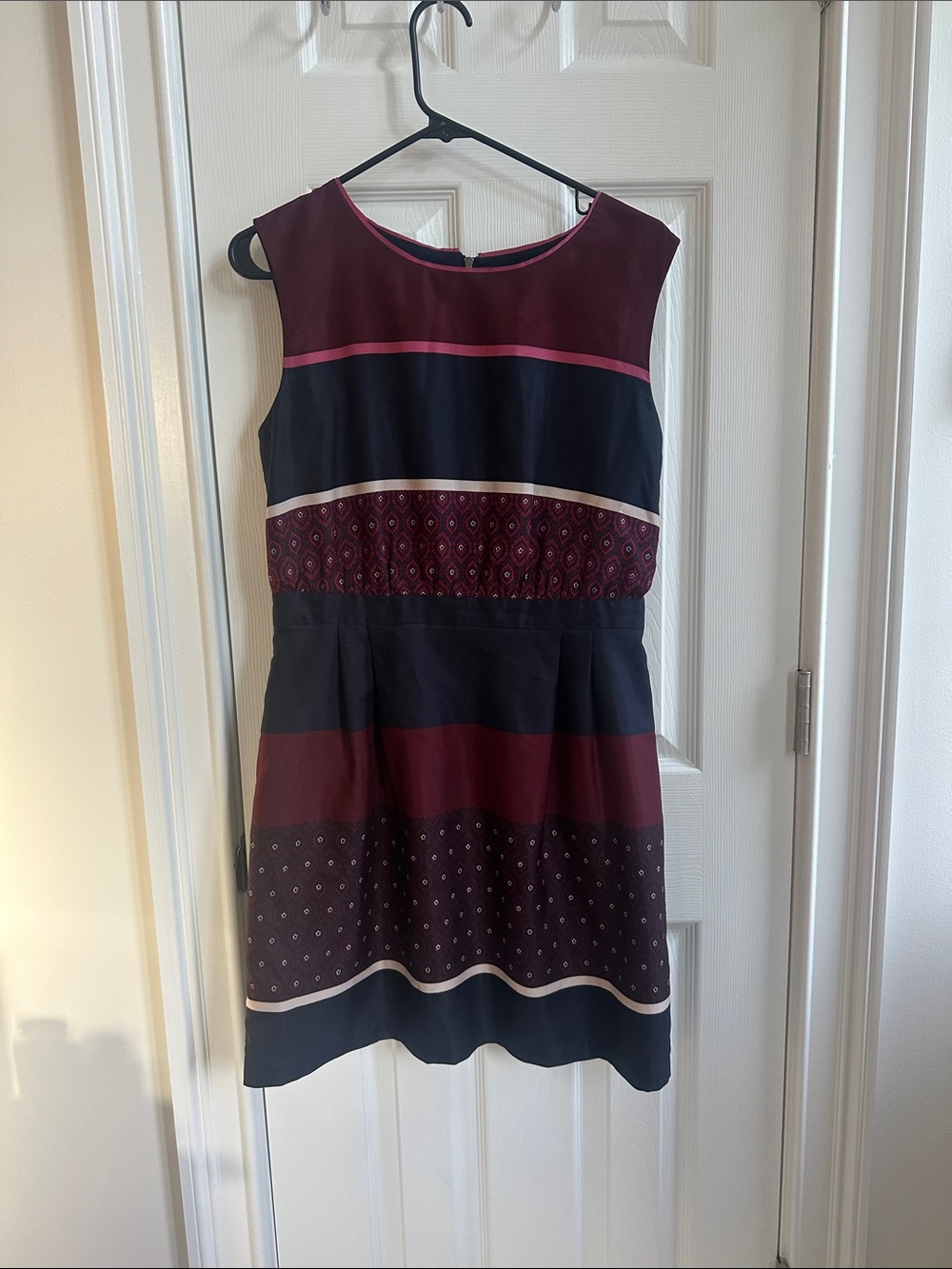 Sleeveless Maroon and Navy Stripe Fit & Flare Dress